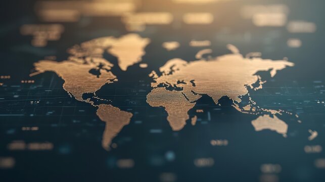 World map in vintage style with a modern digital background, highlighting global connectivity.