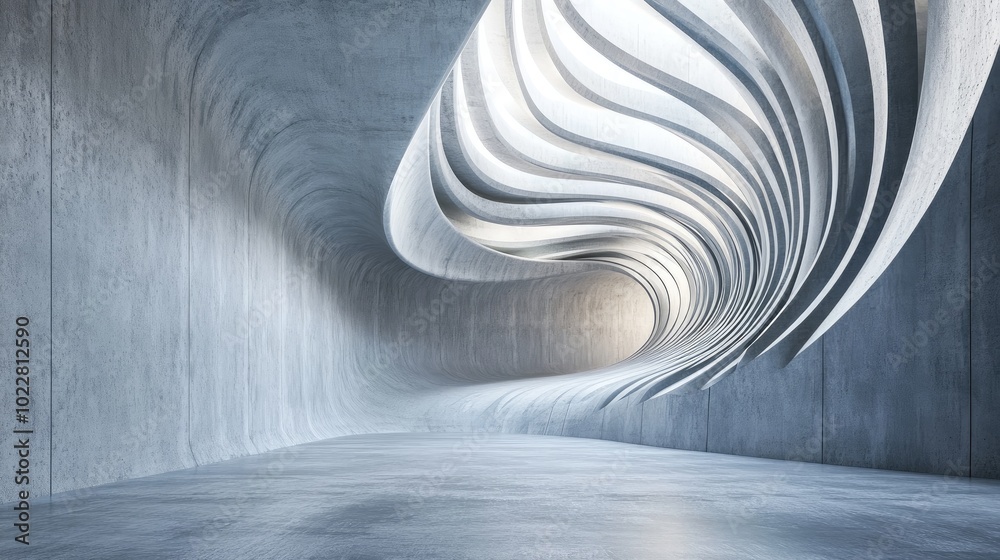 Poster Abstract curved interior design in architectural background 3D rendering