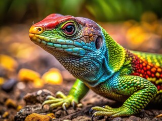 Fototapeta premium Swift Lizard Crawling on the Ground in Natural Habitat with Vibrant Colors and Intricate Patterns