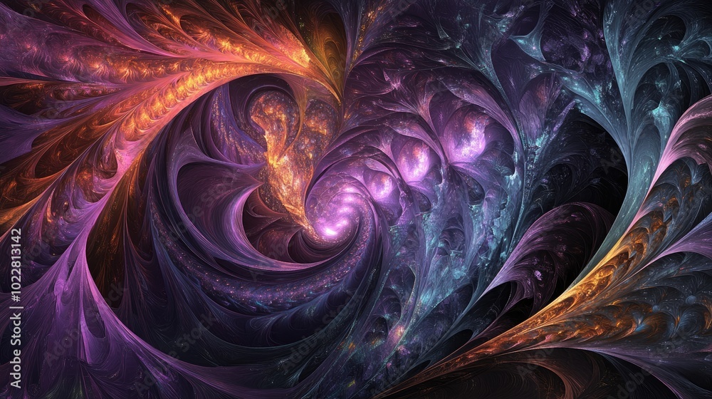 Poster abstract digital fractal artwork featuring imaginative and intricate designs