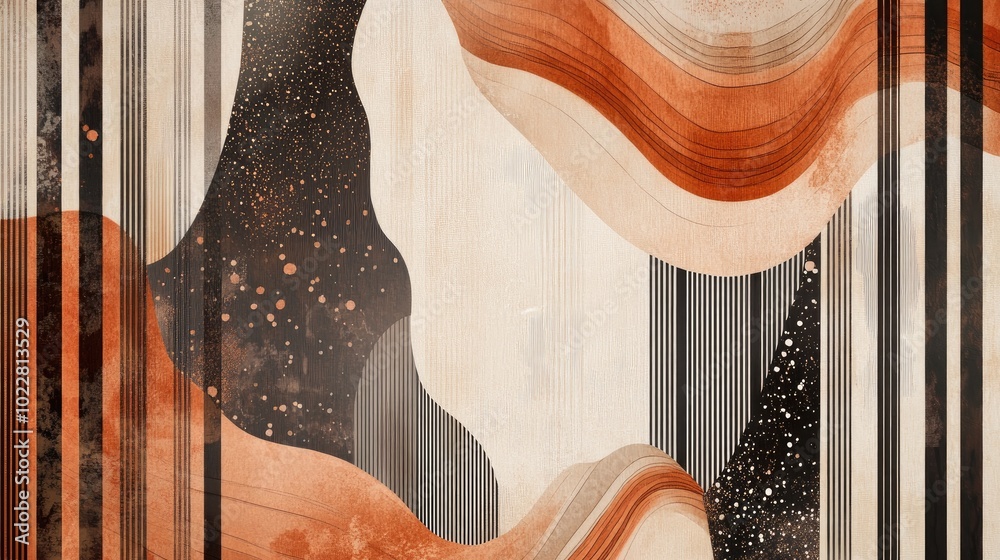 Poster artwork featuring spotted striped wallpaper in sandy brown hues with translucent smooth stripes set 