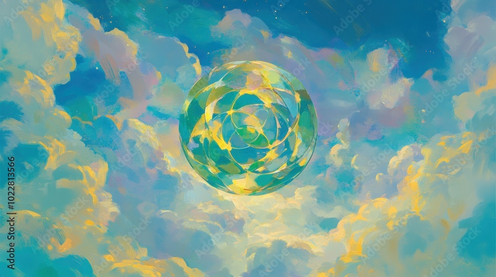 Wall mural A serene sky filled with soft clouds and a luminous orb, evoking tranquility and wonder.