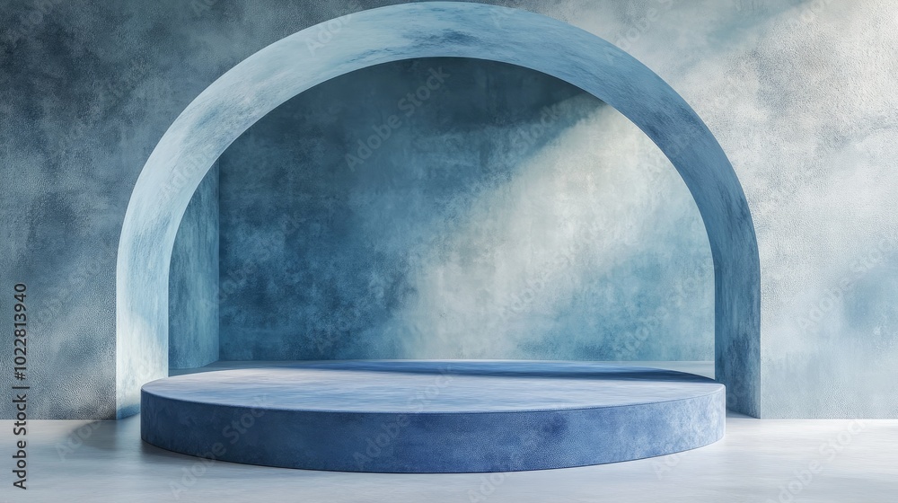 Aufkleber 3D rendering of an abstract minimalist scene featuring a blue podium for mock up displays and branding purposes