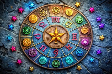 Fototapeta premium Symbols Representing Astrological Signs of the Zodiac in Artistic Style on a Textured Background