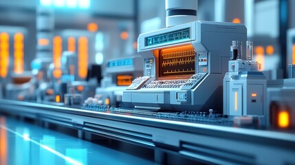 Futuristic industrial control panel with glowing elements.