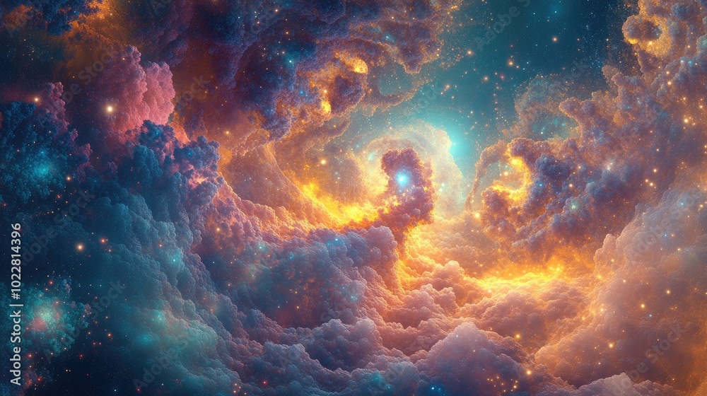 Poster abstract fractal background featuring a fantastical textured chaos with ornamental flares radiating 