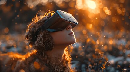 photorealism of A boy is enjoying a virtual reality experience with his dog. telephoto lens realistic daylight