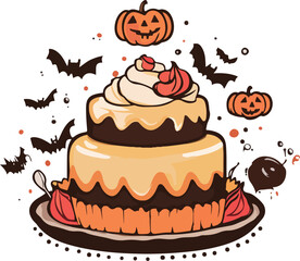 Halloween-Themed Cake Illustration