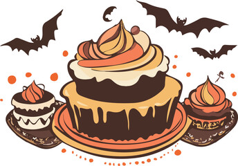 Halloween-Themed Cake Illustration