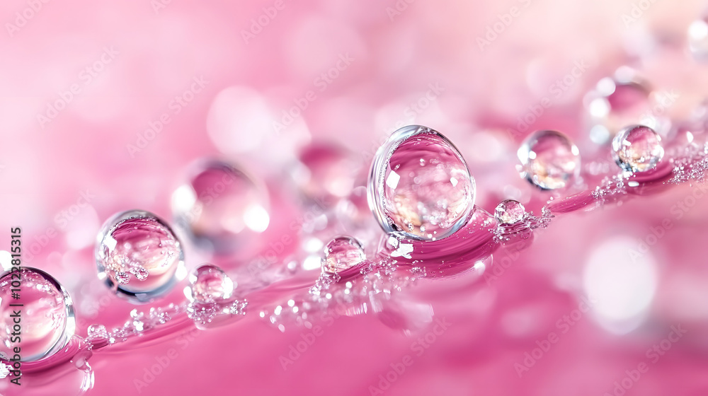 Poster Pink surface with bubble group and water droplets