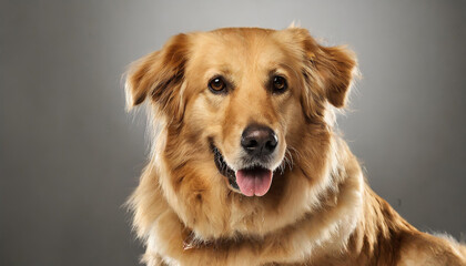 A golden retriever portrait showcasing natural beauty against a simple gray backdrop during a studio session