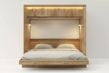Modern wooden foldable bed design for small spaces in a minimalist apartment