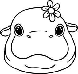 Baby Pygmy hippo face adorable doodle outline coloring image