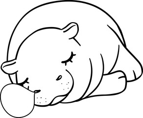 Baby Pygmy bouncy hippo sleeping doodle outline coloring image