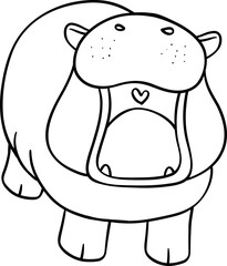 Baby Happy Pygmy bouncy hippo doodle outline coloring image