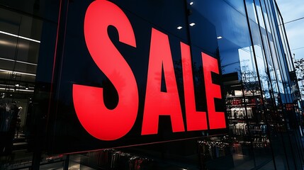 Black Friday sale sign, large red "SALE" text on storefront window, black background : Generative AI