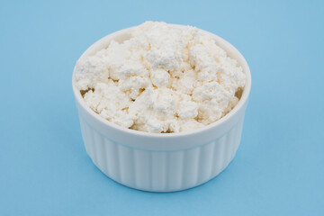 Cottage cheese or curd. Cottage cheese close-up. Fermented milk products. Lactose. Healthy food
