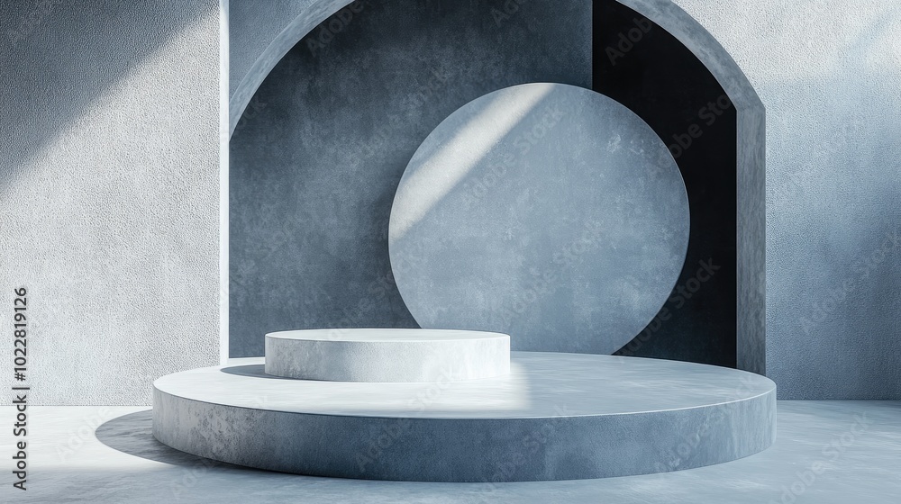 Poster Abstract podium display for product presentation and advertising 3D rendering