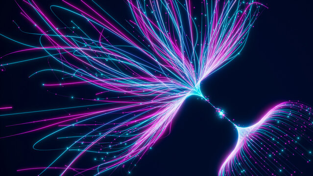 Big data artificial intelligence machine learning neural network flow complex information science innovation technology data analysis visualization cyberspace future. 3d rendering.
