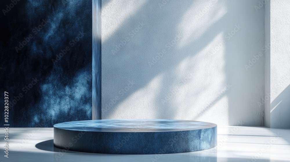 Poster 3d rendered abstract background featuring a blue podium on a white surface