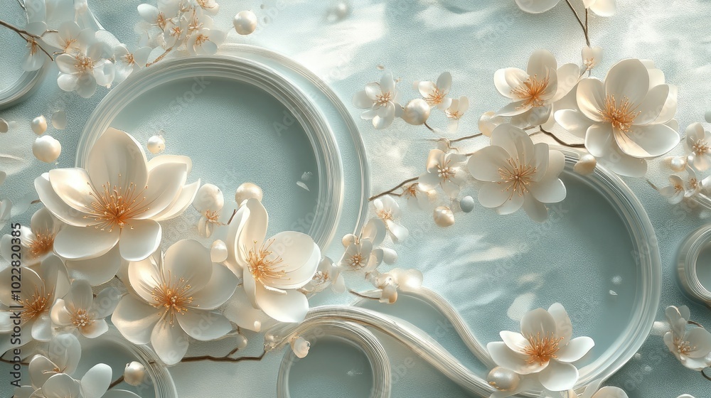 Poster 3d decorative wallpaper design featuring a high quality flower and circular patterns suitable for en