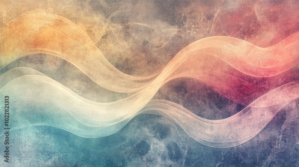 Poster Abstract composition featuring multicolored textures with a grunge effect showcasing curling lines and a fantasy smoke backdrop
