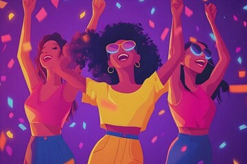 Vibrant Minimalist Characters Celebrating at a Lively Party