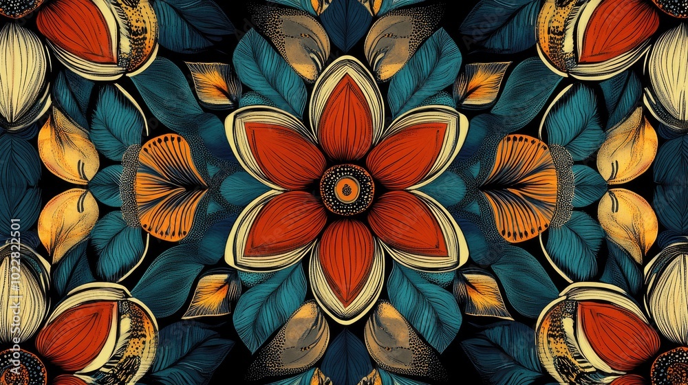 Aufkleber abstract fantasy graphic background featuring a seamless floral geometric pattern hand drawn fabric 