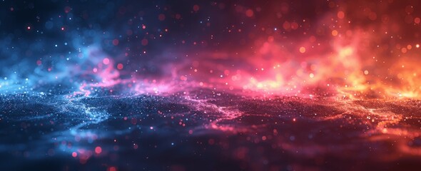 Obraz premium Grainy Abstract Dark Grey Background with Blue Pink Red Gradient, Noisy Texture, Minimal Blurred Style, Copy Space