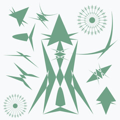 Drawn elements, shapes and lines. Green vector set. Use for illustrations and design of texts, articles, slide shows.