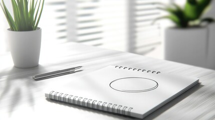 Minimalist Workspace with Sketchbook and Plant