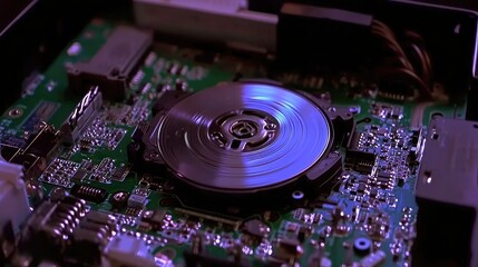 Obraz premium Close-up of Internal Components of a Hard Drive