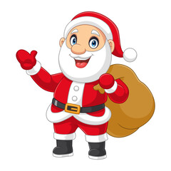 Happy Santa with sack isolated on white background