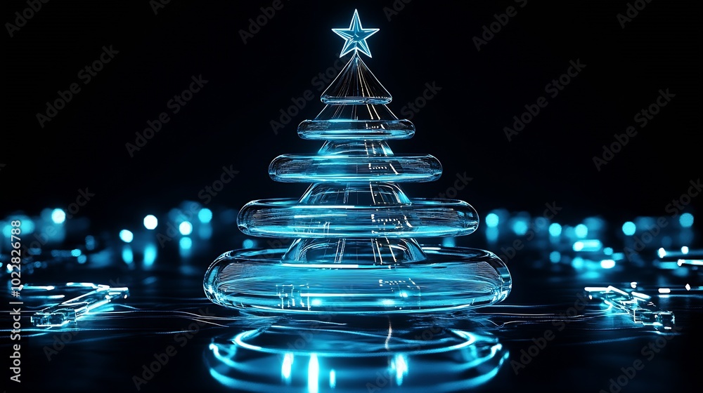 Poster glass christmas tree in high tech style : generative ai