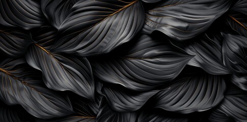Obraz premium Abstract Black Leaf Texture for Dark Nature Background, Gothic Tropical Theme, Detailed Photography Shot