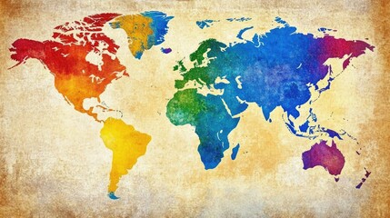 A minimalist, colorful world map design, perfect for educational backgrounds or vibrant wallpaper.