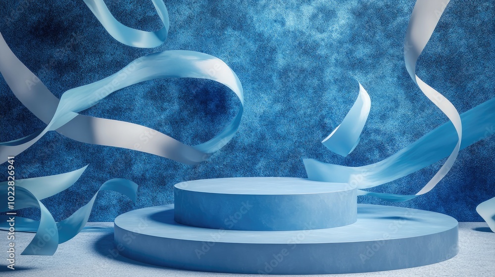 Poster 3d render contemporary stylish blue backdrop product display area empty cylindrical podium showcase 