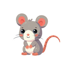 Rat cute childish cartoon illustration. Vector clip art rat  isolated on white background Flat design element	