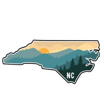 North Carolina Nature Illustration &ndash; Scenic Mountain Sunrise Silhouette