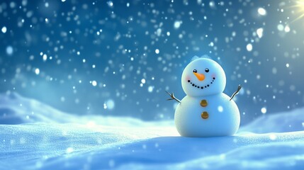 Obraz premium A snowman is standing in the snow with a smile on his face