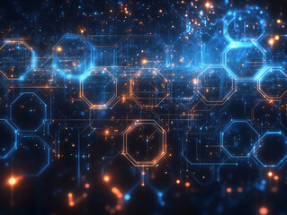 Obraz premium Abstract octagon background pattern with blue orange glowing lights.