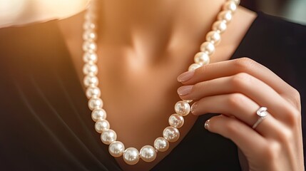 Elegant Pearl Necklace on Stylish Woman