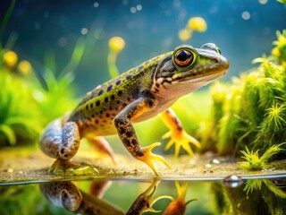 Obraz premium Transformation of a Tadpole to a Frog in Natural Habitat Showcasing Nature's Life Cycle Stages