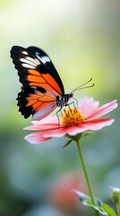 Obraz premium A stunning butterfly perched on a vibrant flower in nature.
