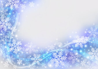 リボンと雪の結晶の背景、青系、クリスマスや新年のイベント等へ