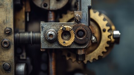 Intricate Mechanism with Metal Gears and Cogs