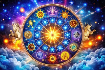 Fototapeta premium Twelve Zodiac Stars Symbolizing Astrology and Celestial Signs for Horoscope and Spiritual Guidance