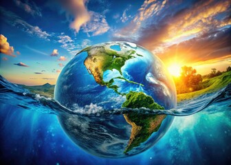 Fototapeta premium Understanding Earth's Composition: The Ratio of Water to Land in Our Planet's Surface Environment