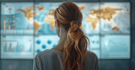 Hispanic Female Data Scientist Presents Risk Management Data on Digital Screen in Conference Room