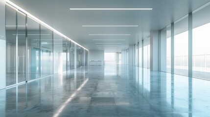 A large, empty room with a lot of windows and a lot of light